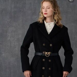 Linennaive Victoria 27 Double Breasted Black Wool Coat